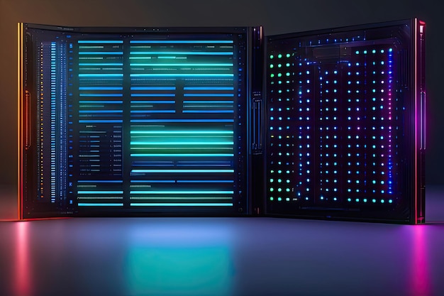 A large mainframe supercomputer with a green and blue light