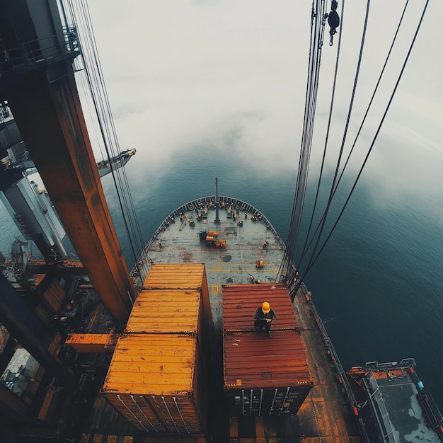 Photo a large merchant ship container vessel in coastal waters of ocean a merchant ship is moving around sea in daytime