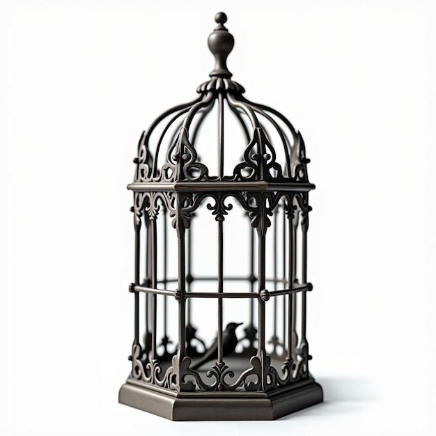 Photo a large metal birdcage with a white background