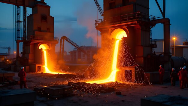 Photo a large metal structure with a large orange piece of metal being poured into it