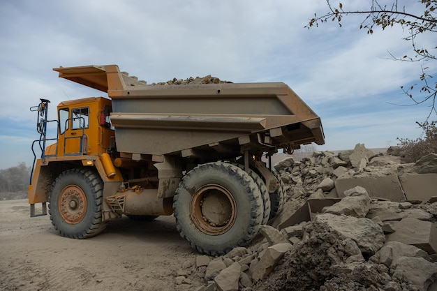 Large mining dump truck Transport industry Extraction of stone in an open pit