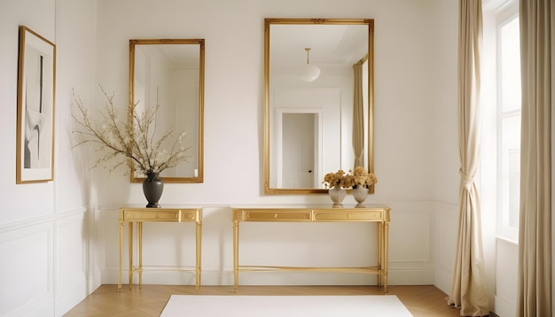 a large mirror on a wall with a gold frame