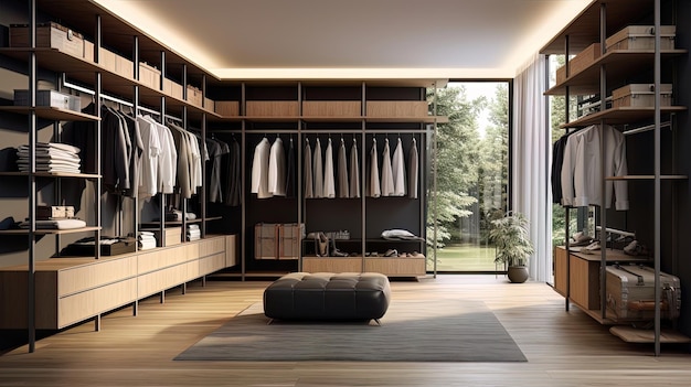 Large modern dressing room with things Generative AI