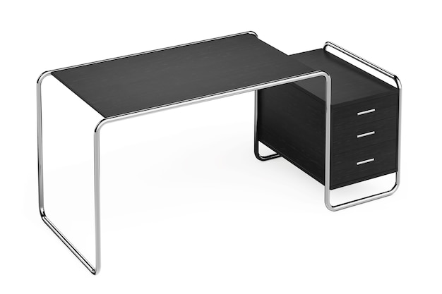 Large Modern Empty Wooden Office Table with Drawers on a white background. 3d Rendering.