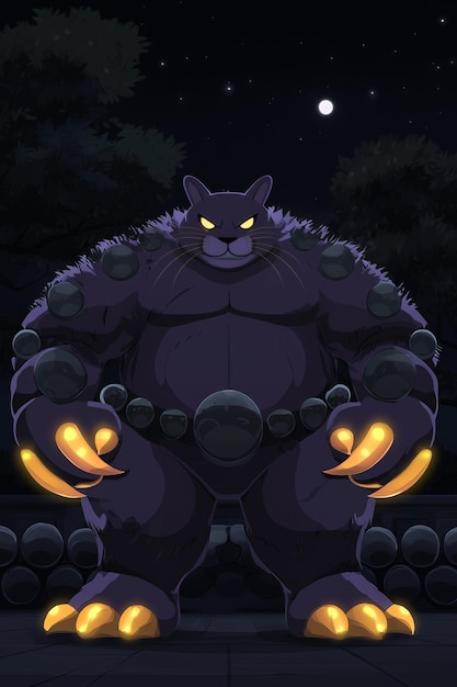 Photo large muscular black cat monster in the night