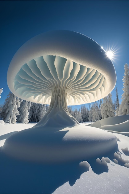 Large mushroom like structure in the snow generative ai