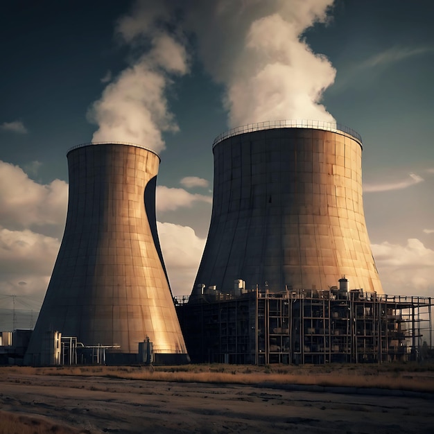 a large nuclear plant with smoke coming out of it