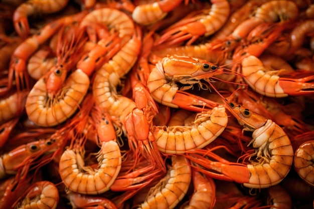 A large number of boiled shrimp background AI Generation