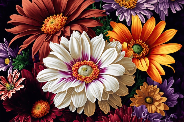 Large number of gorgeous vibrant blooms Image in illustration format