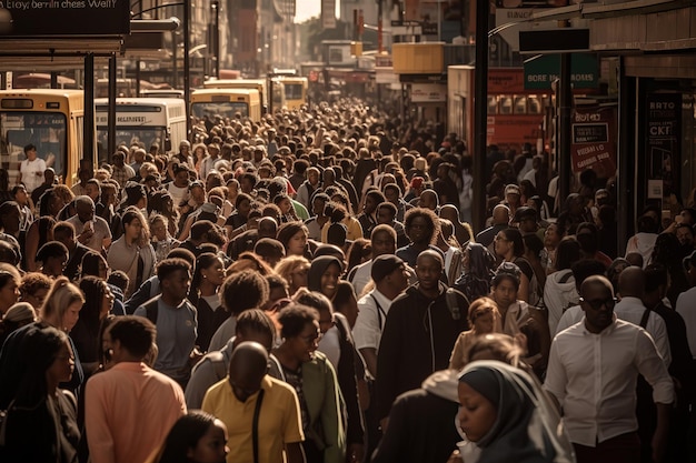 large number of people on a busy street in a busy city