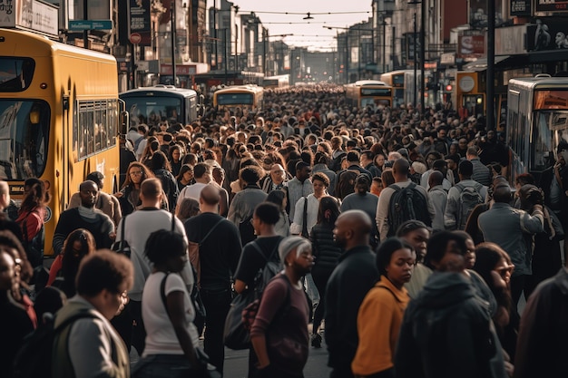 large number of people on a busy street in a busy city