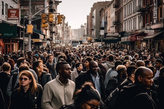 large number of people on a busy street in a busy city