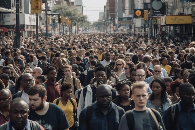 large number of people on a busy street in a busy city