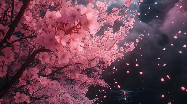 Photo a large number of pink cherry blossoms a night sky an animeinspired aesthetic a y2kinspired aes