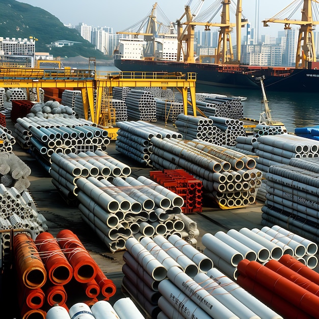 a large number of tubes are lined up on a ship