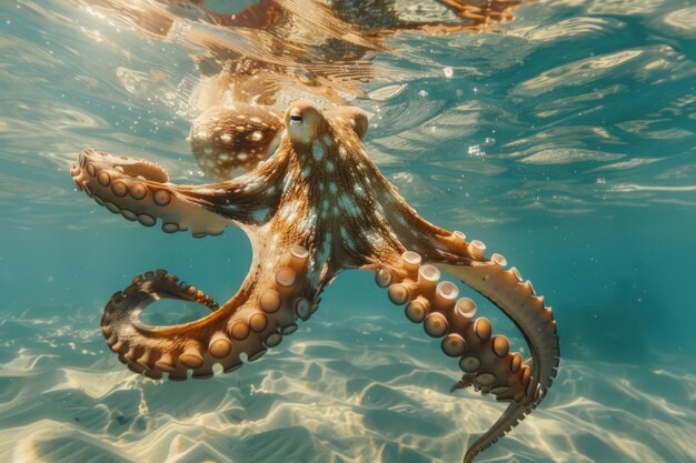 Photo a large octopus is swimming in the ocean