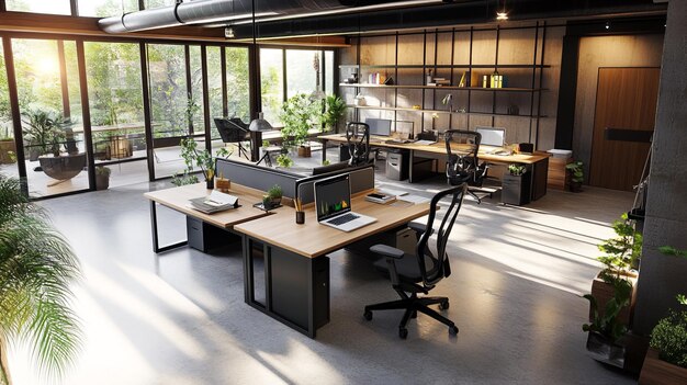 a large office with a desk and a computer on the desk