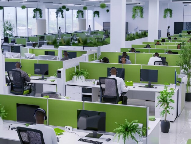 Photo a large office with a green wall that says quot plant quot on it