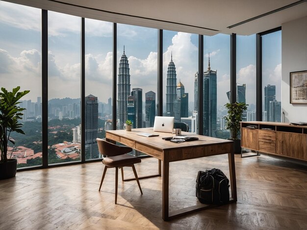 Photo a large office with a view of the city skyline