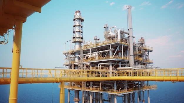 A large oil and gas plant with a yellow railing.