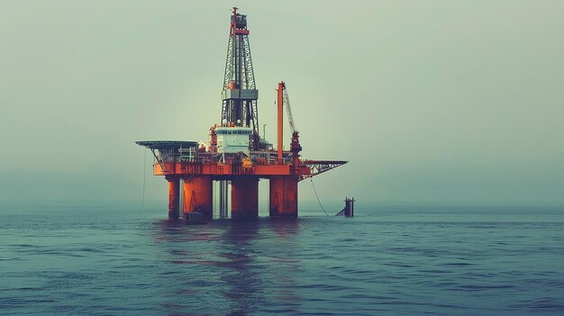 a large oil rig is in the water with a man standing on the platform