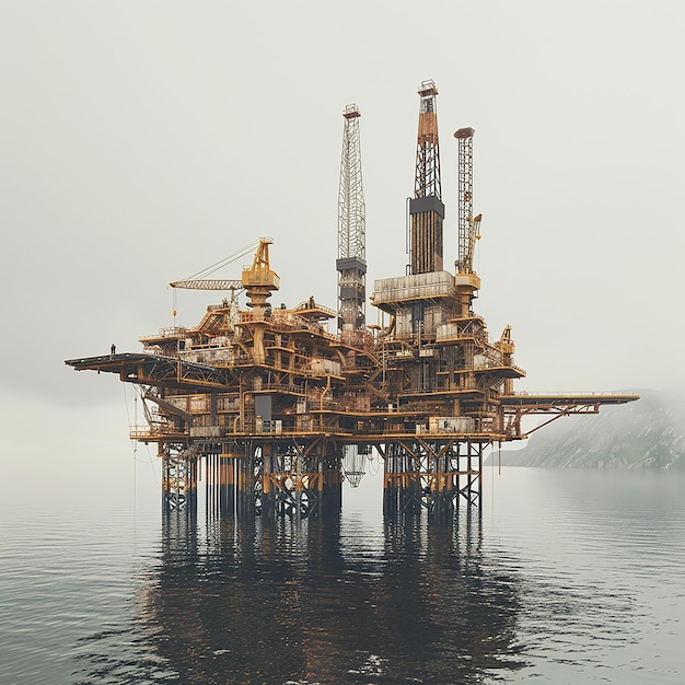 a large oil rig is in the water with a sky background