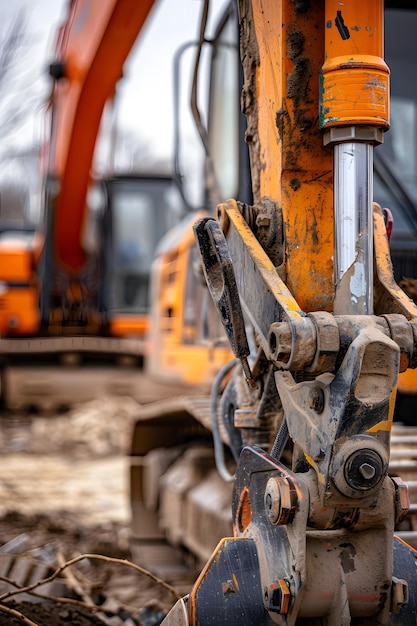 Photo a large orange excavator is sitting on the ground