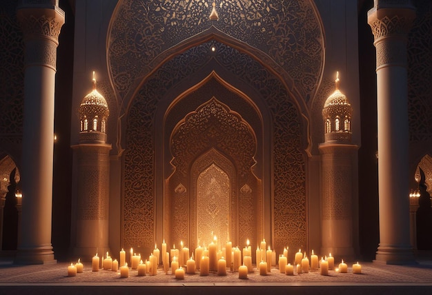 a large ornate building with a large number of candles in the middle