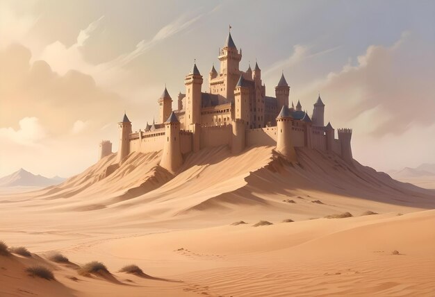 Photo a large ornate castle amid a vast desert landscape