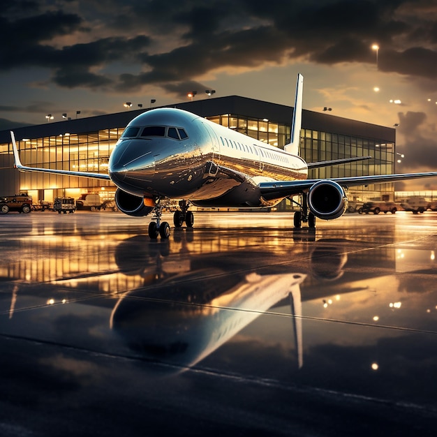 a large passenger jet is parked on the runway