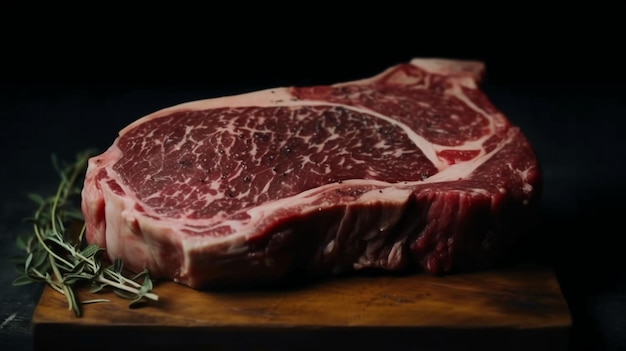 A large piece of meat on a wooden cutting board