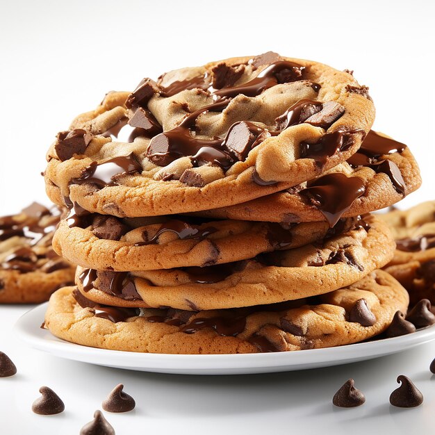 a large pile of chocolate chip cookies isolated on white