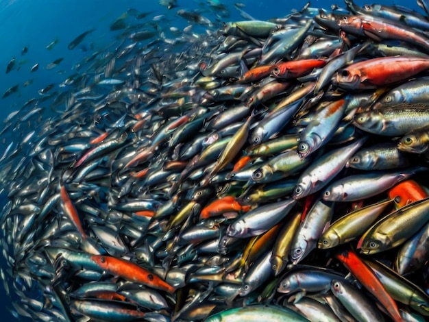 Photo a large pile of fish that is surrounded by other fish