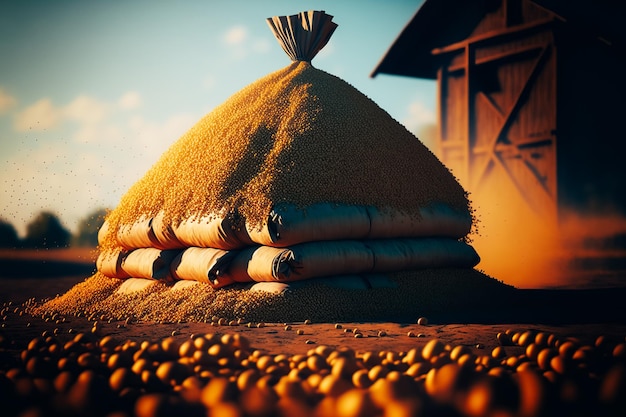 A large pile of freshly harvested soybeans