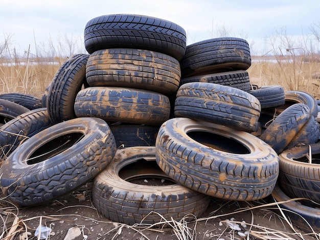 Photo large pile of old used car tires