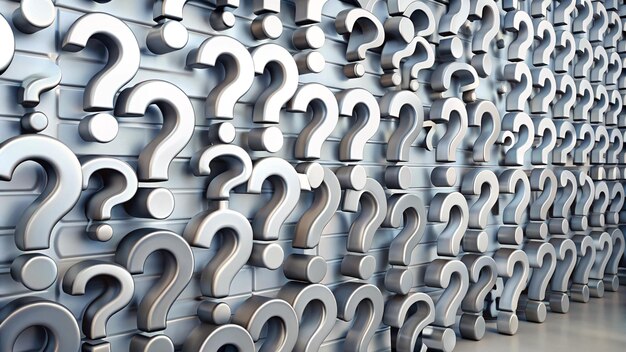 Photo a large pile of silver question marks on a white background