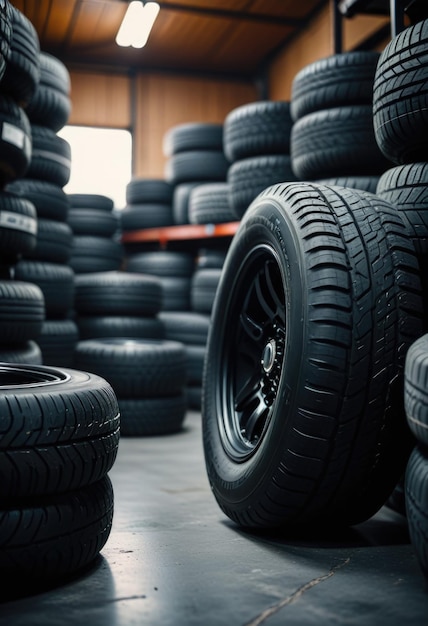 a large pile of tires that are stacked on a table