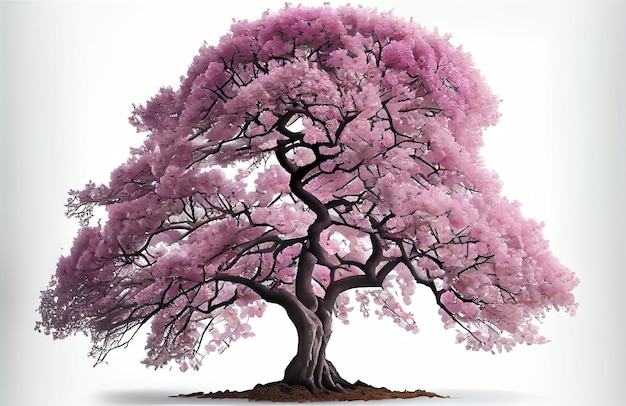 Large pink Cherry Blossom tree on white background Digital art style Generative AI