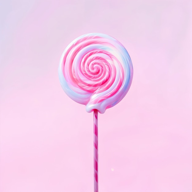 Photo a large pink and white swirled lollipop against a pink background