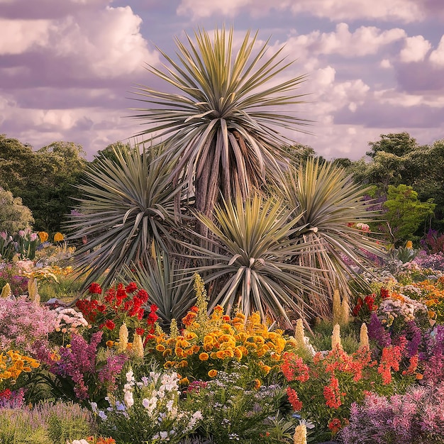 a large plant with many flowers in the middle of it