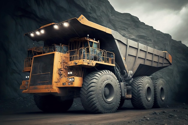 Large quarry dump truck in coal mine industry mining equipment for transportation of minerals