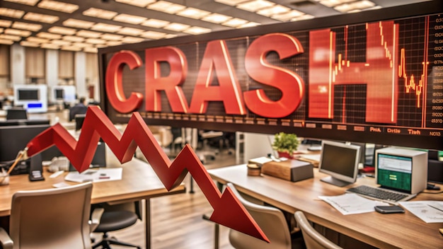 Photo large red crash sign on stock market chart