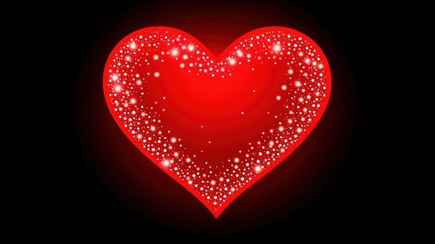 Photo large red glowing heart on black background