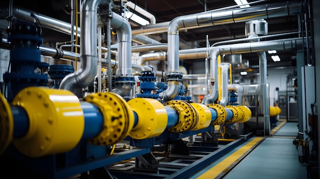 a large red pipe in a warehouse with the word  fire  on the side