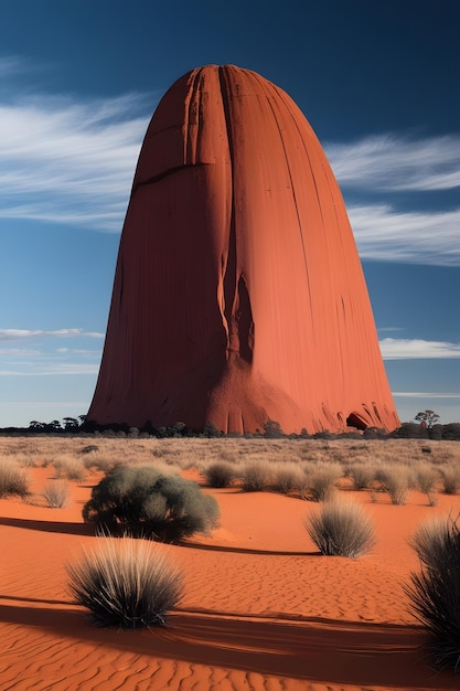 a large red rock formation in the desert