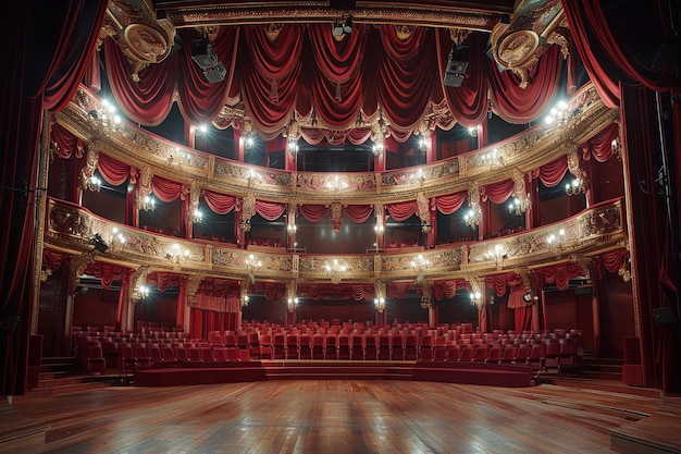 Photo a large red theater with a stage and red curtains