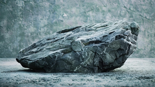 Photo a large rock sitting on the ground in front of a wall