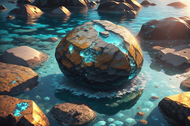 A large rock with the word earth on it