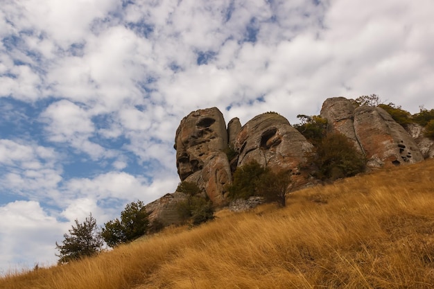 Large rocks at the top of the trail in the Demerdzhi massif