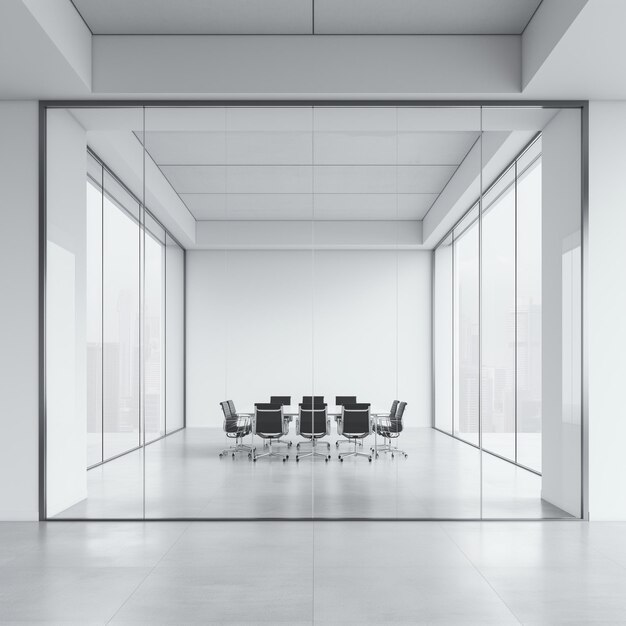 Photo a large room with a glass wall and a group of chairs